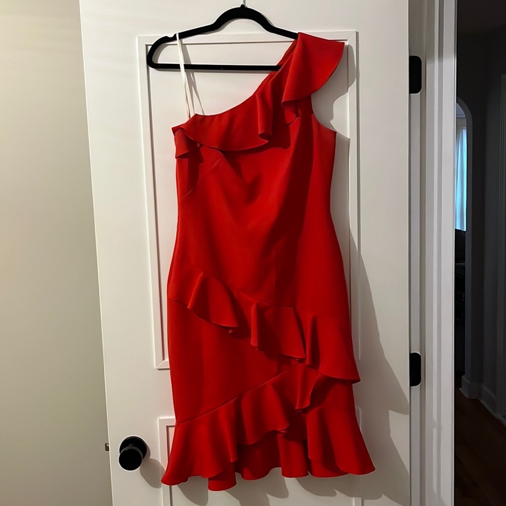 Vince Camuto One Sleeve Ruffle Dress